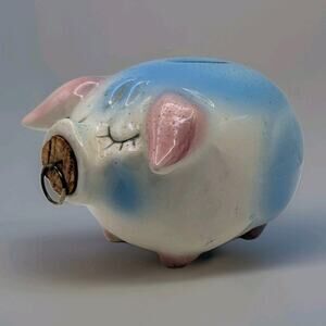 Vintage 1957 Hull Corky Pig Painted Ceramic Piggy Bank Cork Nose Pig